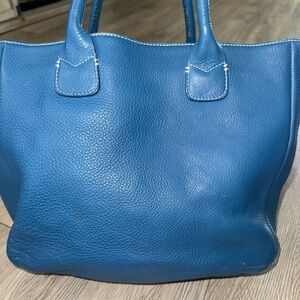 Ann Taylor Blue Leather Large Roomy Tote Shoulder Bag Purse